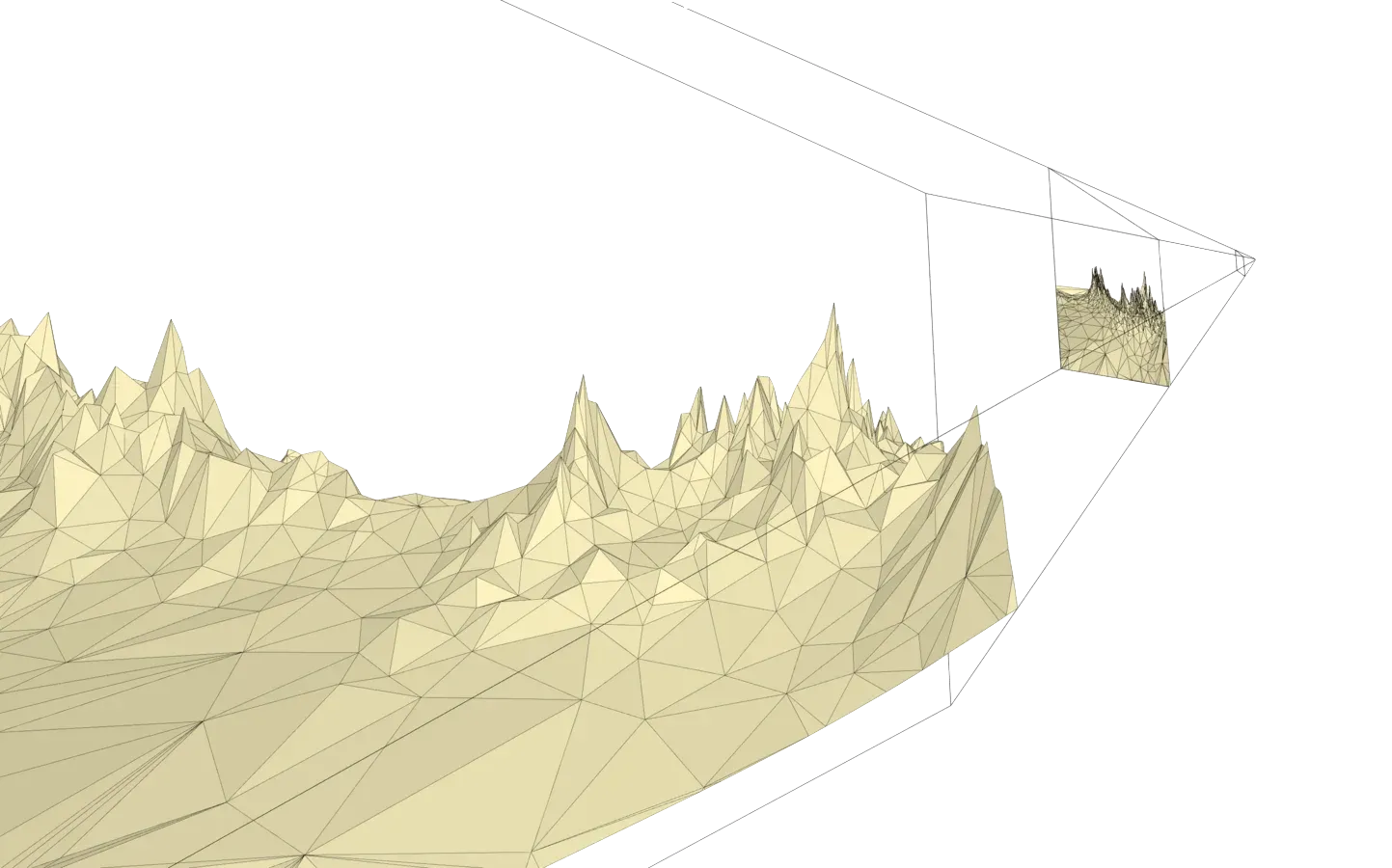 Wireframe terrain rendered by the custom 3D engine