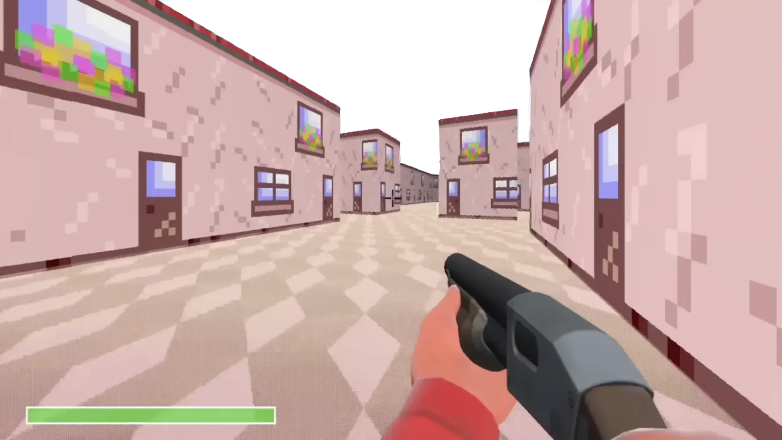 First-person view from the pastel-colored pseudo-3D shooter