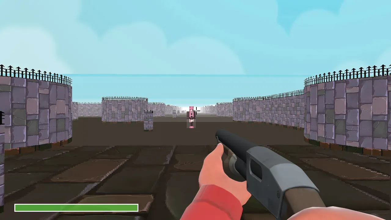 First-person view of a corridor repeated through two facing mirrors in the pseudo-3D engine